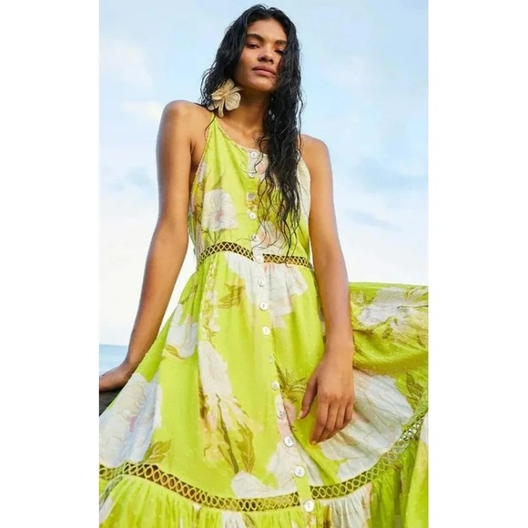 FARM Rio Dresses & Skirts - FARM Rio Lime Floral Halter Midi Dress